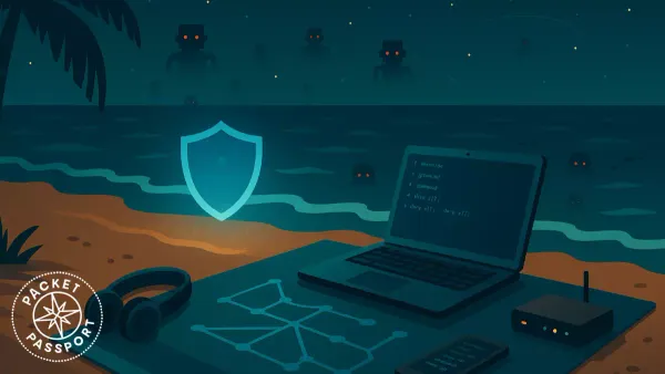 Illustration of a secure scene with public IP blocklists and script-based NGINX protection in self-hosted infrastructure.